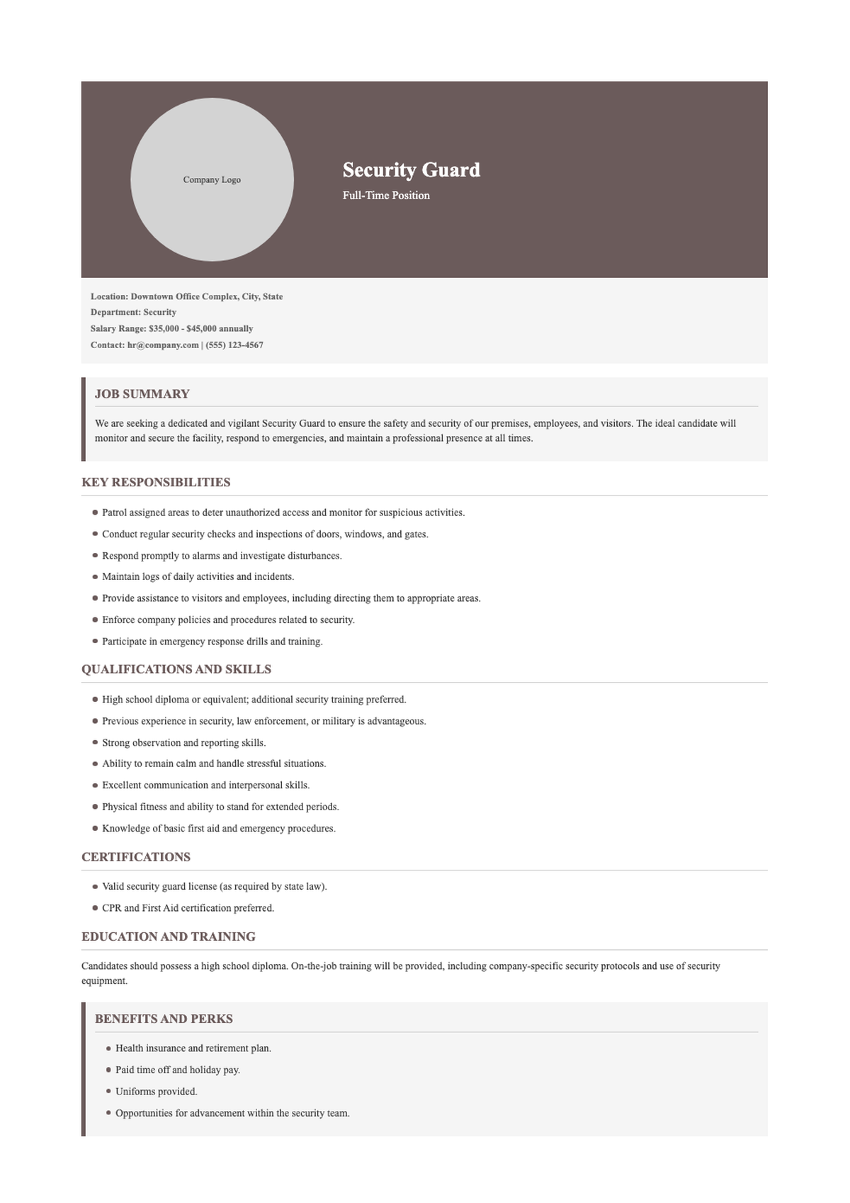 Professional hotel security resume with photo and maroon header_variant_3